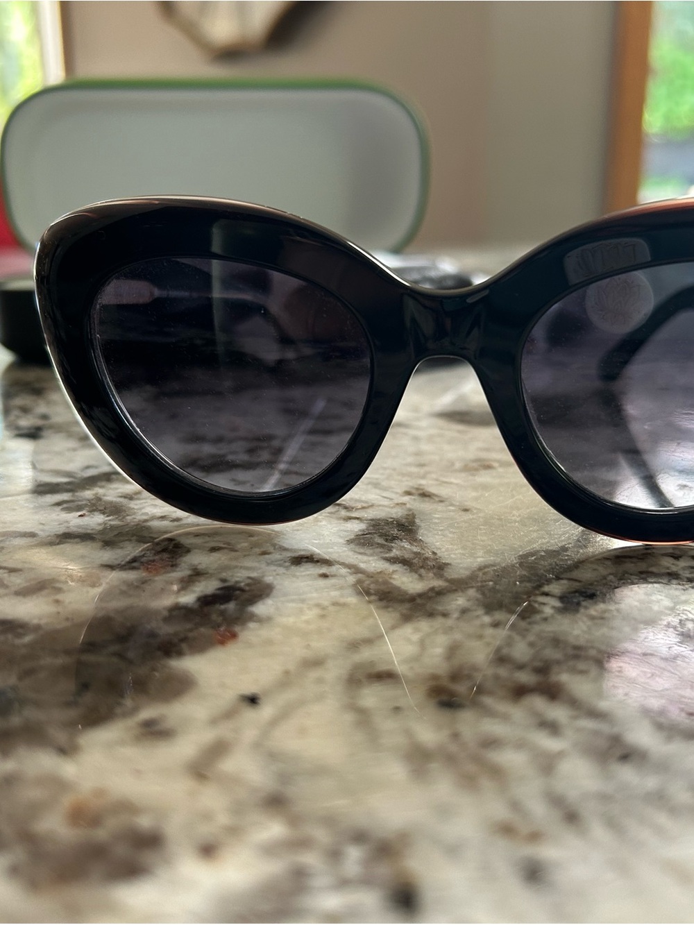 kate spade Black Cat-Eye Sunglasses with Green-Trim Case. Brand new, never worn! - Picture 7 of 9